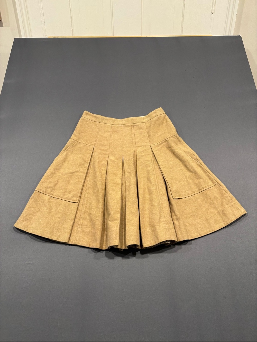 Halston Heritage Tan Pleated Circle Skirt with Patch Pockets